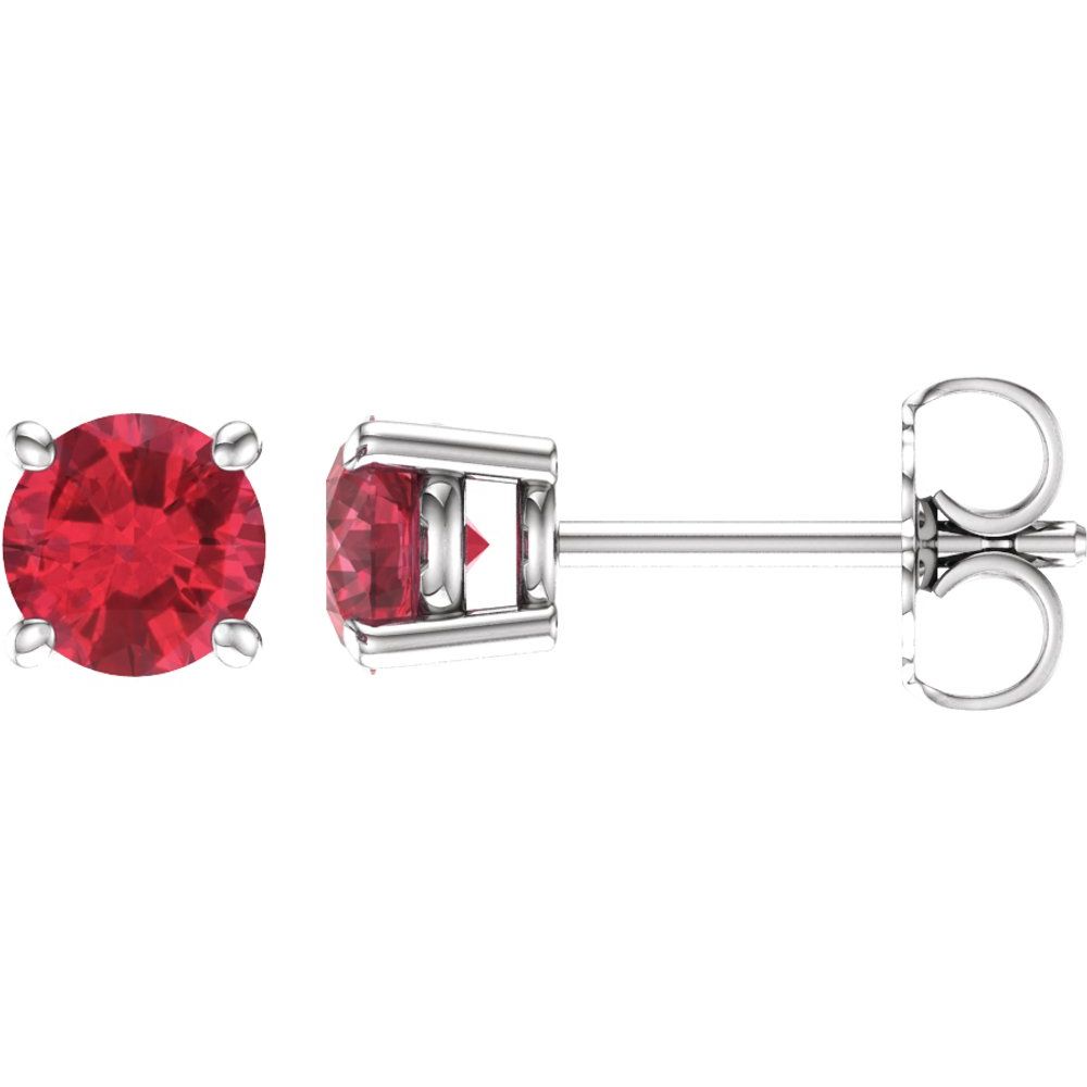 14k White Gold 5 mm Lab-Grown Ruby Stud Earrings