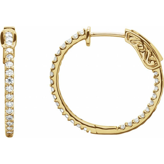 14k Yellow Gold 23 mm 3/4 CTW Natural Diamond Inside-Outside Hinged Hoop Earrings