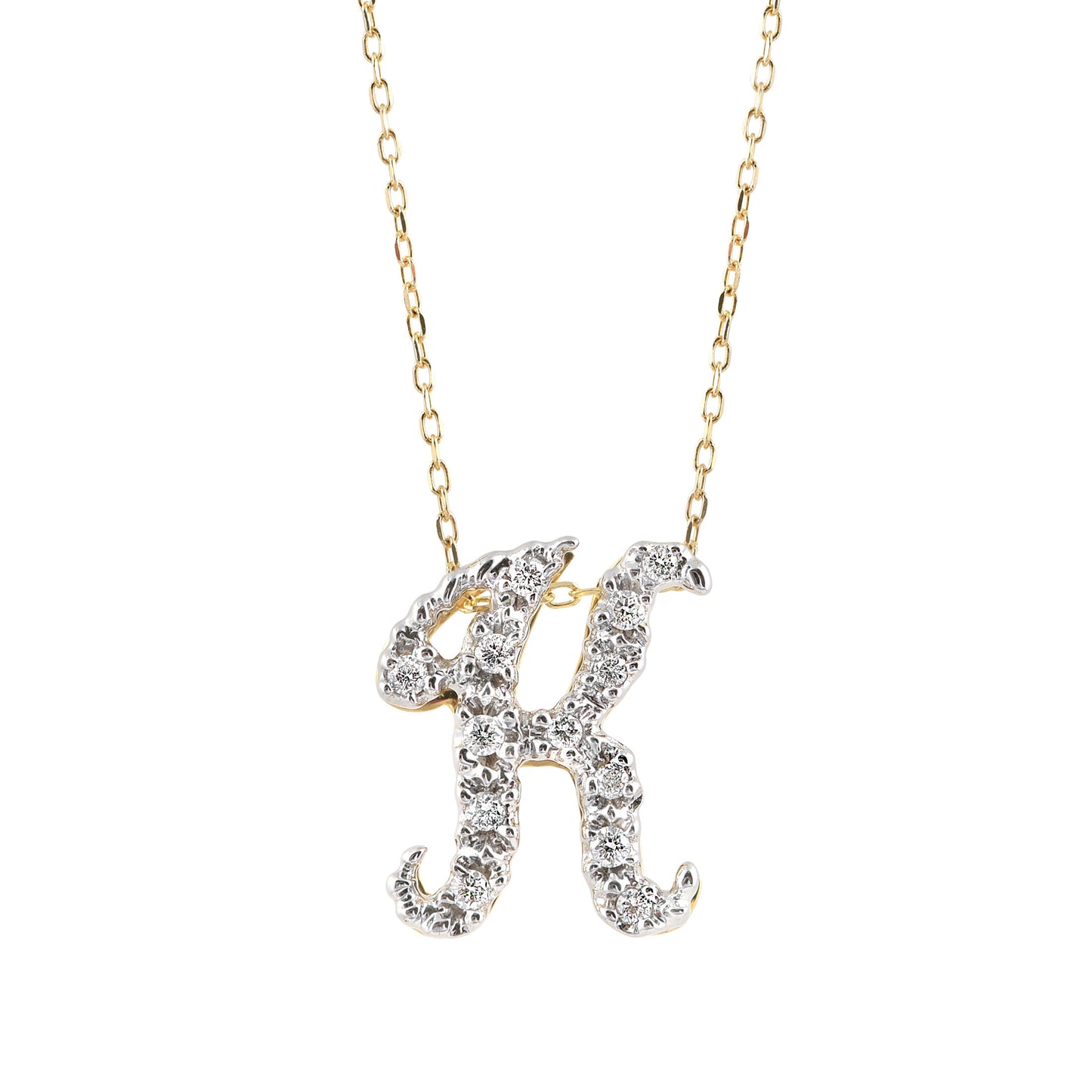 14K White and Yellow Gold 0.13ct TDW White Diamond Letter K Initial Pendant Necklace