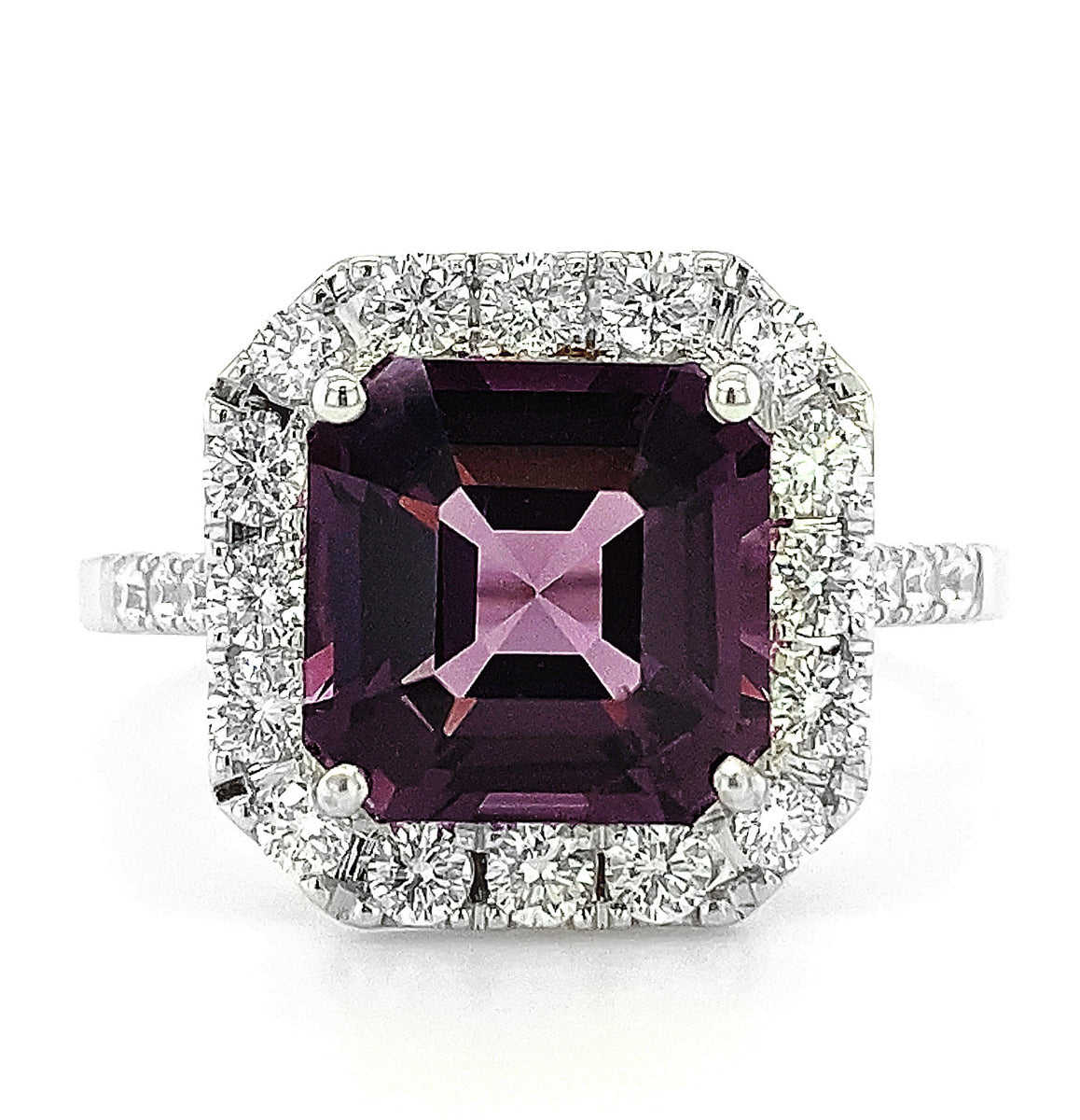 18K White Gold 4.22ct TGW Burmese Lavender Spinel and Diamond Ring