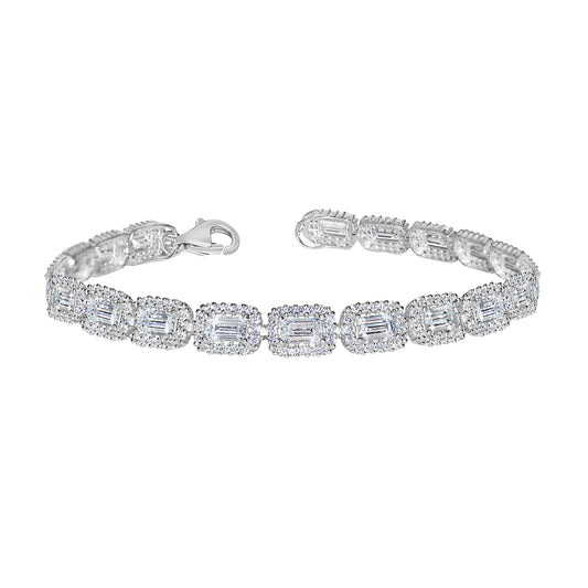 14k White Gold Swarovski Crystal Emerald Link Tennis Bracelet