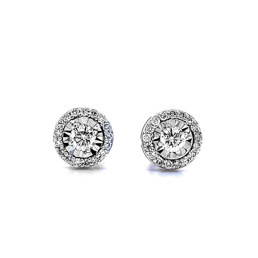 14k White Gold 3/8ct TDW Round-cut White Diamond Illusion Halo Stud Earrings