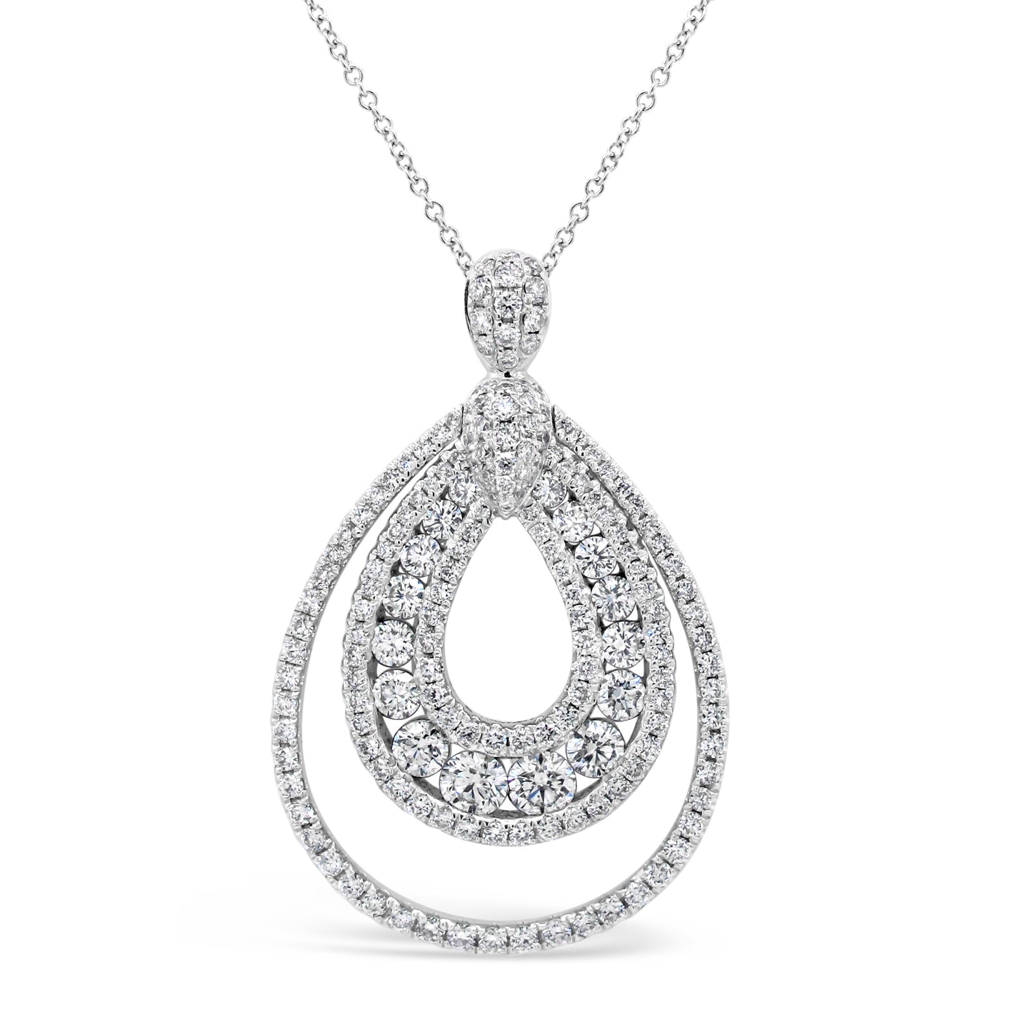 18k White Gold 1 7/8ct TDW White Diamond Concentric Pear Shape Pendant Necklace