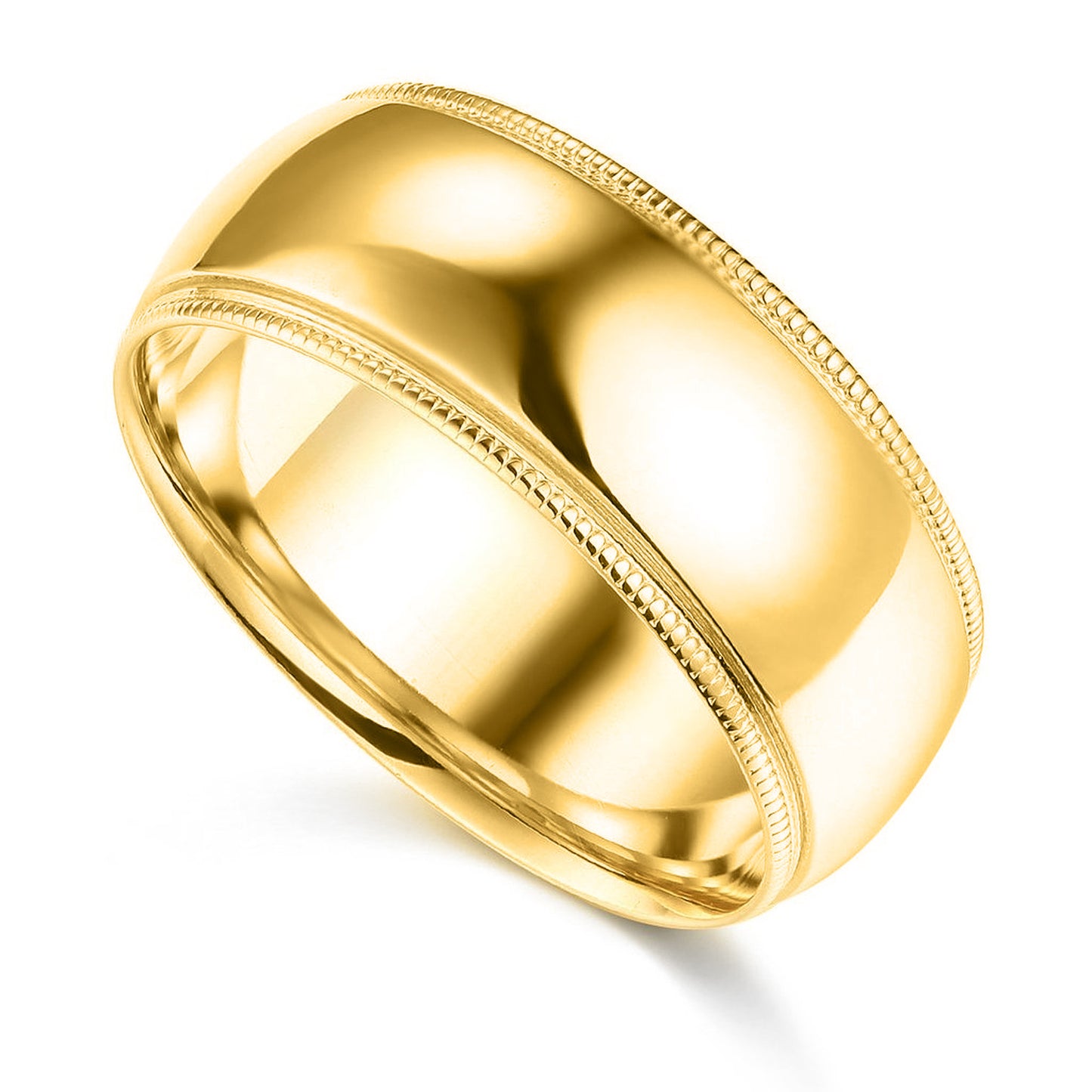 14k Yellow Gold 8mm Unisex Standard-fit Polished Milgrain Wedding Band