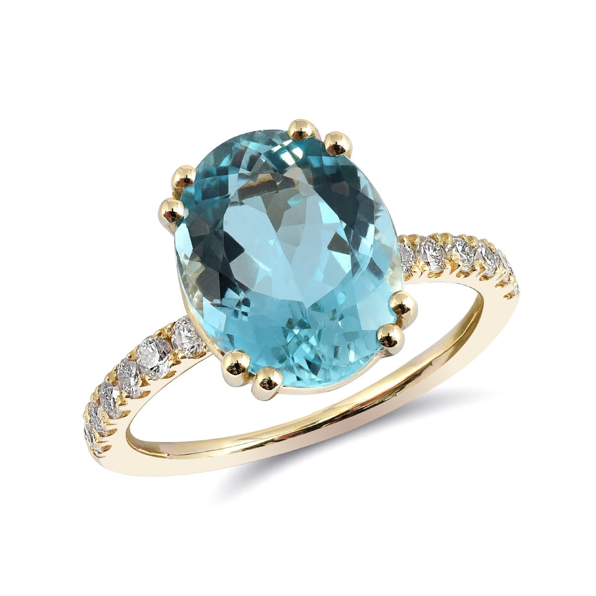 14K Yellow Gold 3.48 TGW Aquamarine and White Diamonds One-of-a-Kind Ring