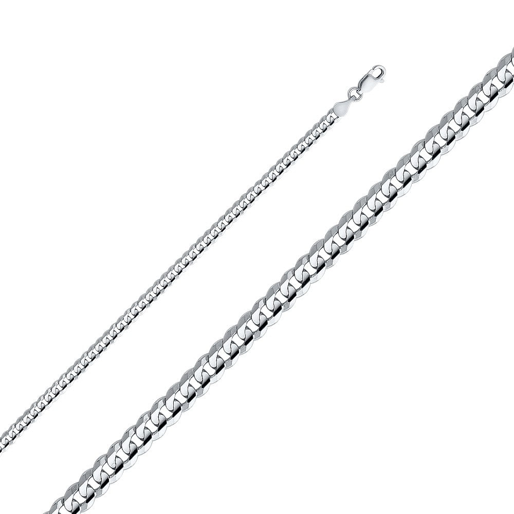 14k White Gold 4mm Regular Concave Cuban Unisex Chain Bracelet (7.5")