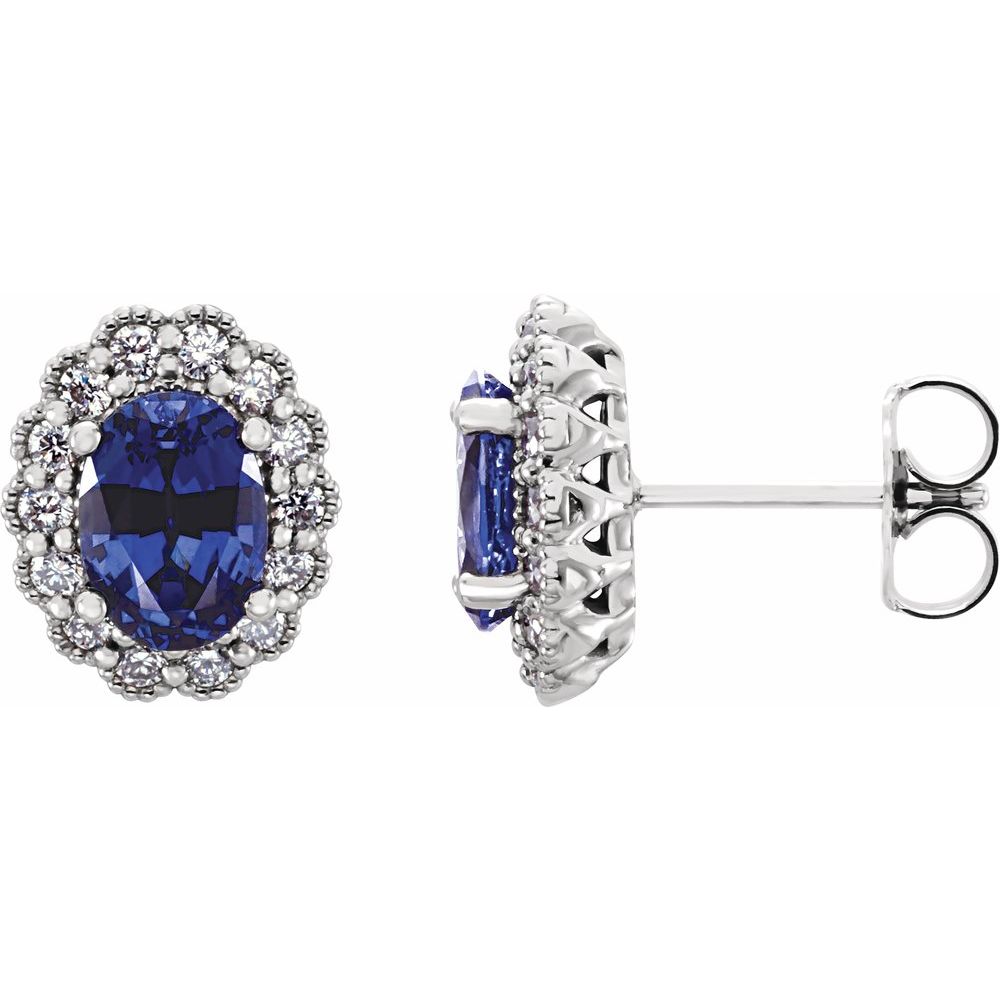 14k White Gold Lab-Grown Blue Sapphire & 1/3 CTW Natural Diamond Earrings