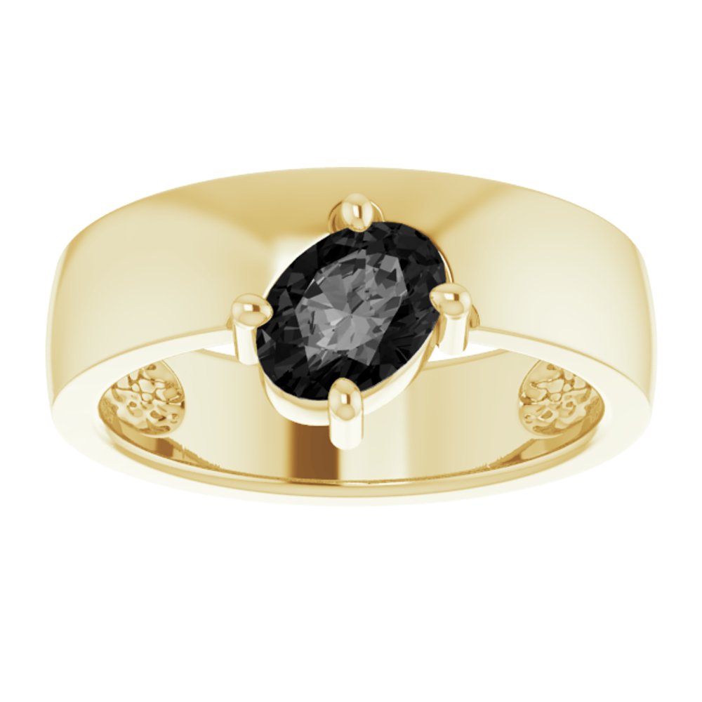 14K Yellow Gold Natural Gray Spinel Asymmetric Solitaire Ring