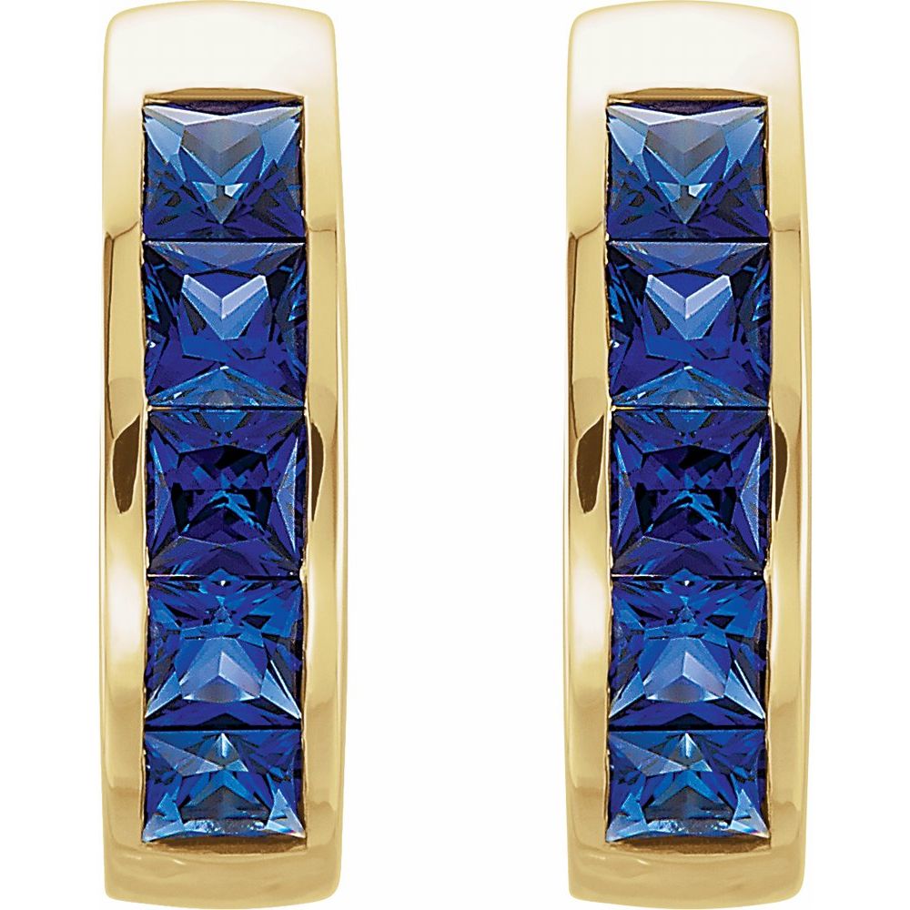 14k Yellow Gold Lab-Grown Blue Sapphire Hoop Earrings