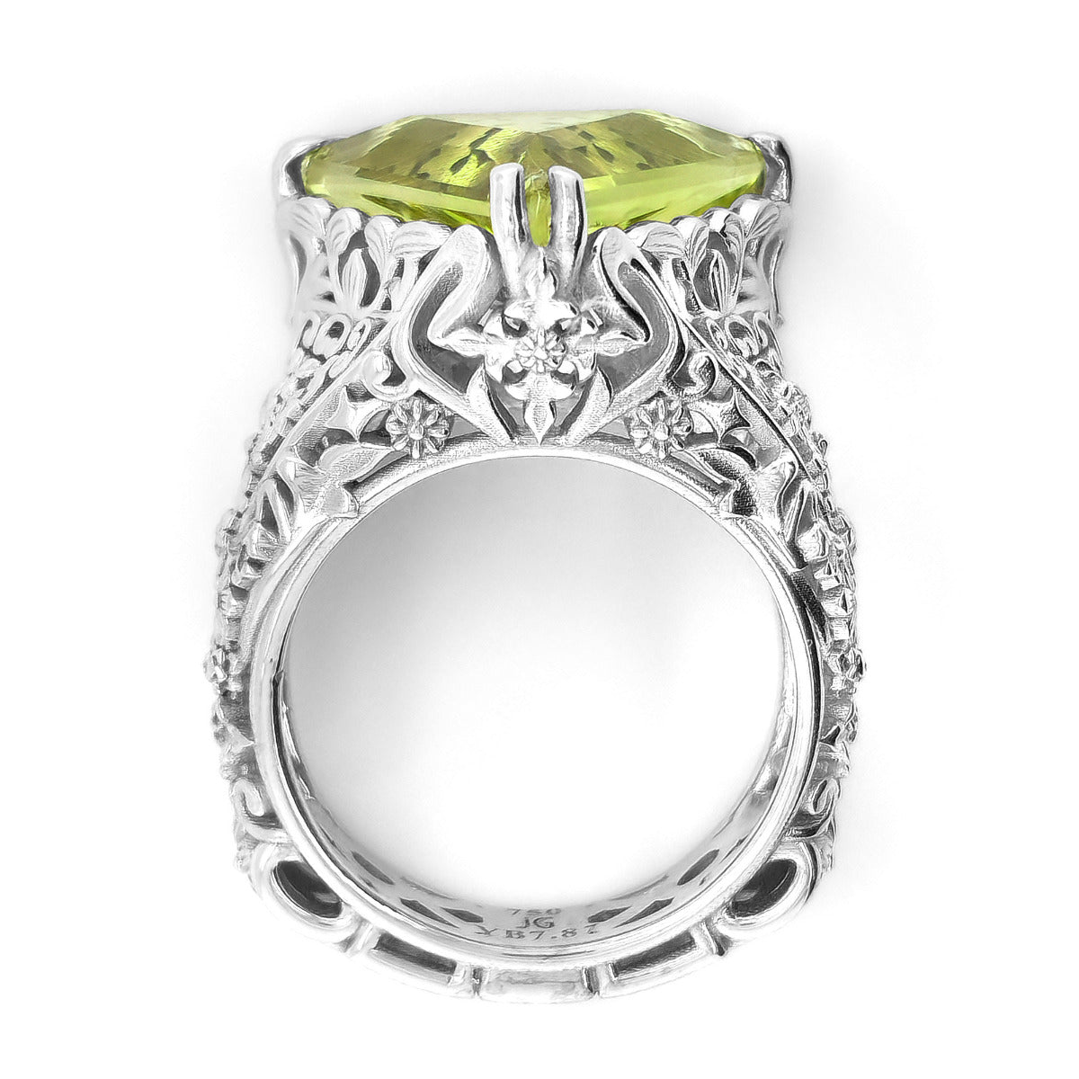 18K White Gold 7.87ct TGW Greenish-Yellow Beryl One-of-a-Kind Ring