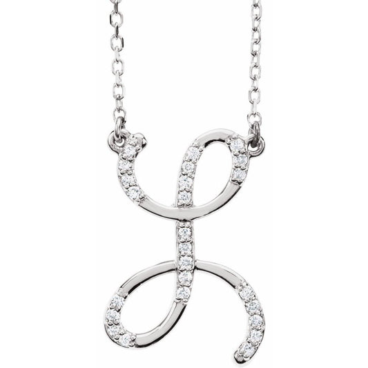 Unisex 14K White Gold 1/10 CTW White Diamond Natural Diamond Initial Necklace Initial L Pendant Necklace