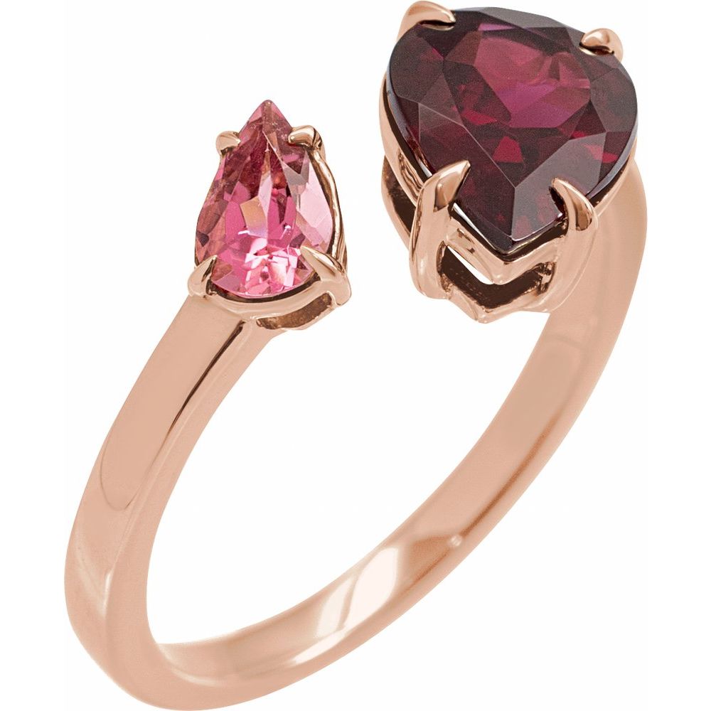 14K Rose Gold Natural Rhodolite Garnet & Natural Pink Tourmaline Ring