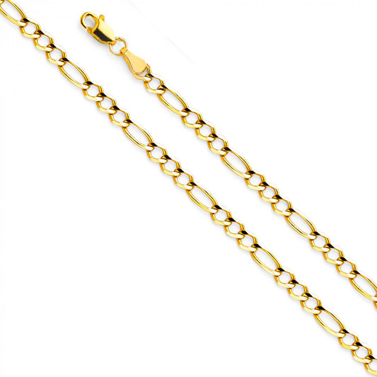 14k Yellow Gold 3.9mm Light Open 3+1 Figaro Concave Open Chain