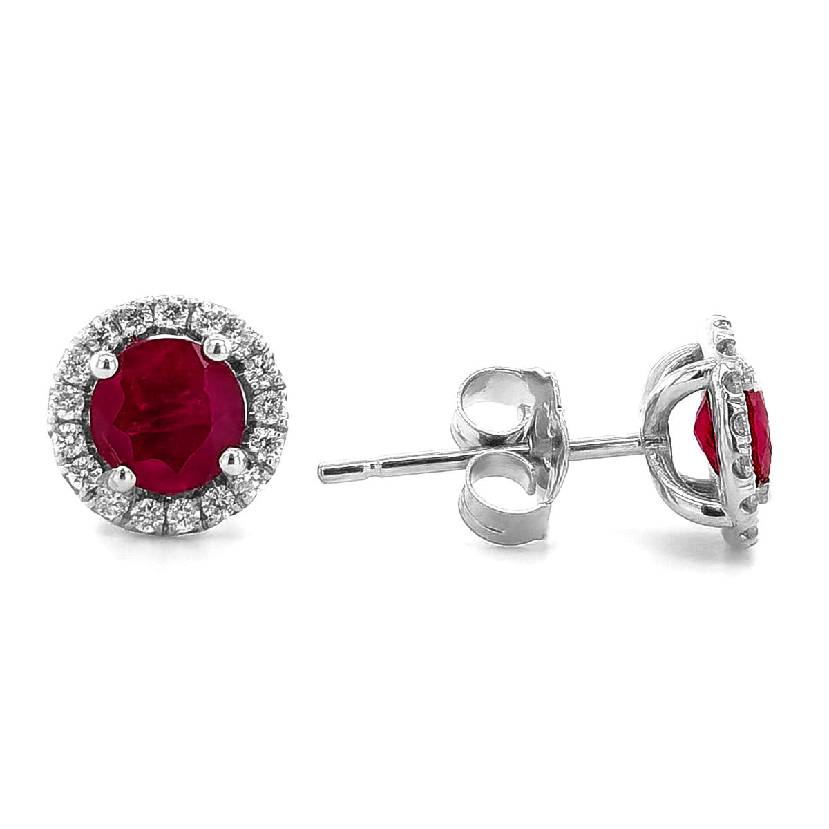 14K White Gold 1.45ct TGW Red Ruby and Diamond One-of-a-Kind Earrings