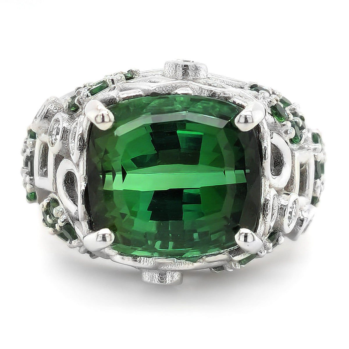 18k White Gold 8.36ct TGW Green Tourmaline and Diamond One-of-a-Kind Ring