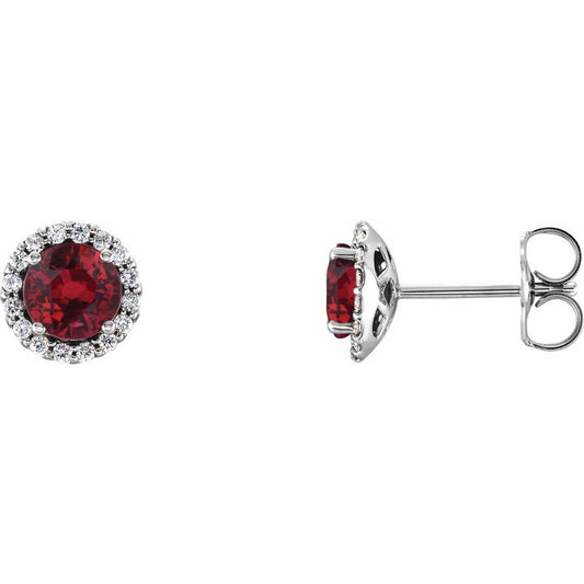 14k White Gold 5 mm Natural Ruby & 1/8 CTW Natural Diamond Earrings