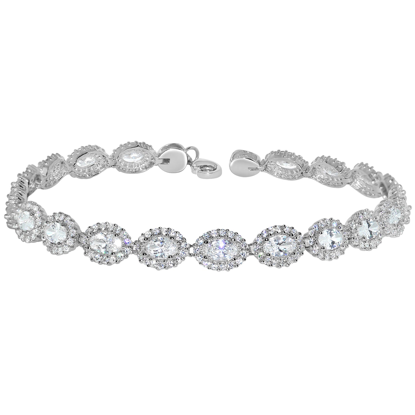 14k White Gold Swarovski Crystal Oval Link Ladies Tennis Bracelet