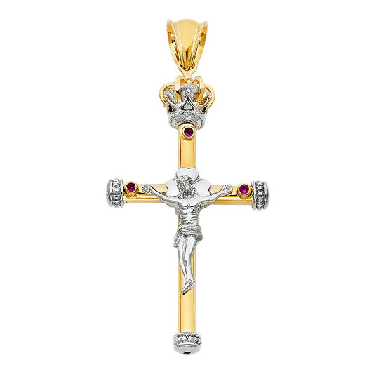 14k Two-Tone Gold Cubic Zirconia Fancy Crucifix Pendant