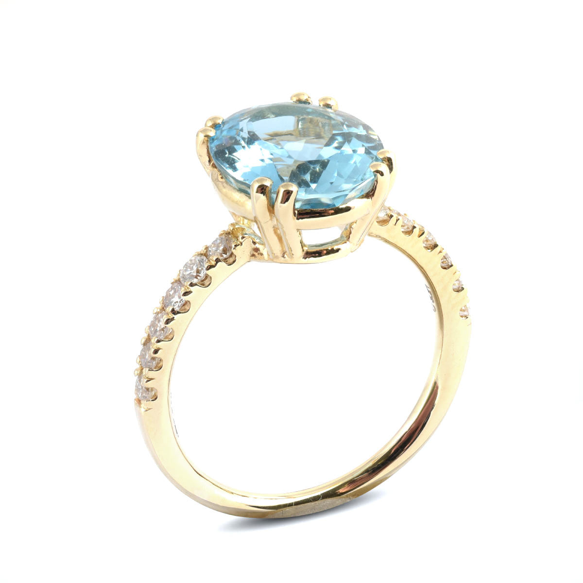 14K Yellow Gold 3.48 TGW Aquamarine and White Diamonds One-of-a-Kind Ring