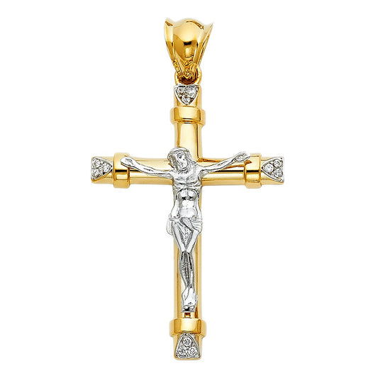 14k Two-Tone Gold Cubic Zirconia Fancy Crucifix Pendant