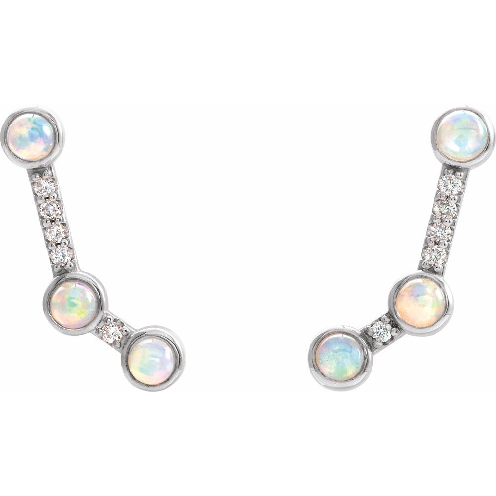 14k White Gold Natural Ethiopian Opal & .08 CTW Natural Diamond Ear Climbers