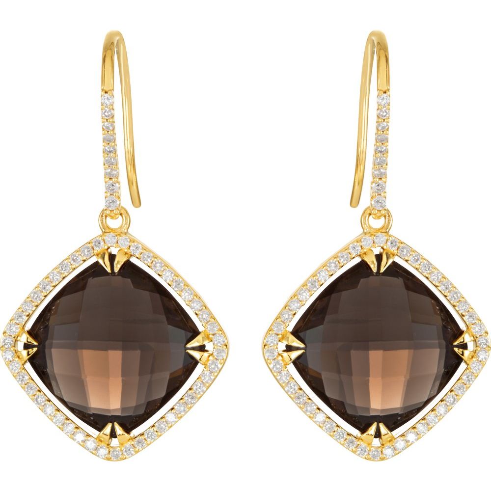 14k Yellow Gold Natural Smoky Quartz & 5/8 CTW Diamond Halo-Style Earrings