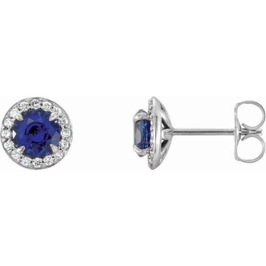 14k White Gold 5 mm Lab-Grown Blue Sapphire & 1/8 CTW Natural Diamond Earrings