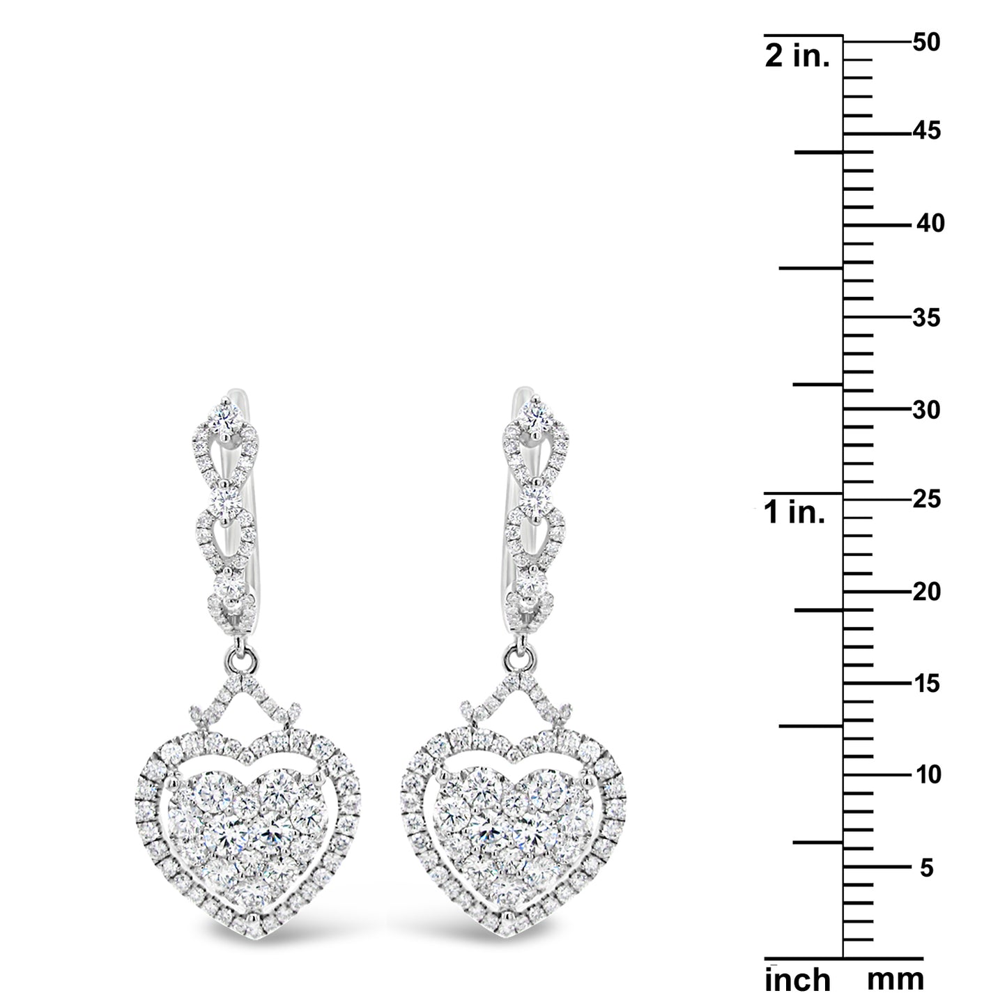 18k White Gold 1.91ct TDW White Diamond Dangling Heart Cluster Earrings