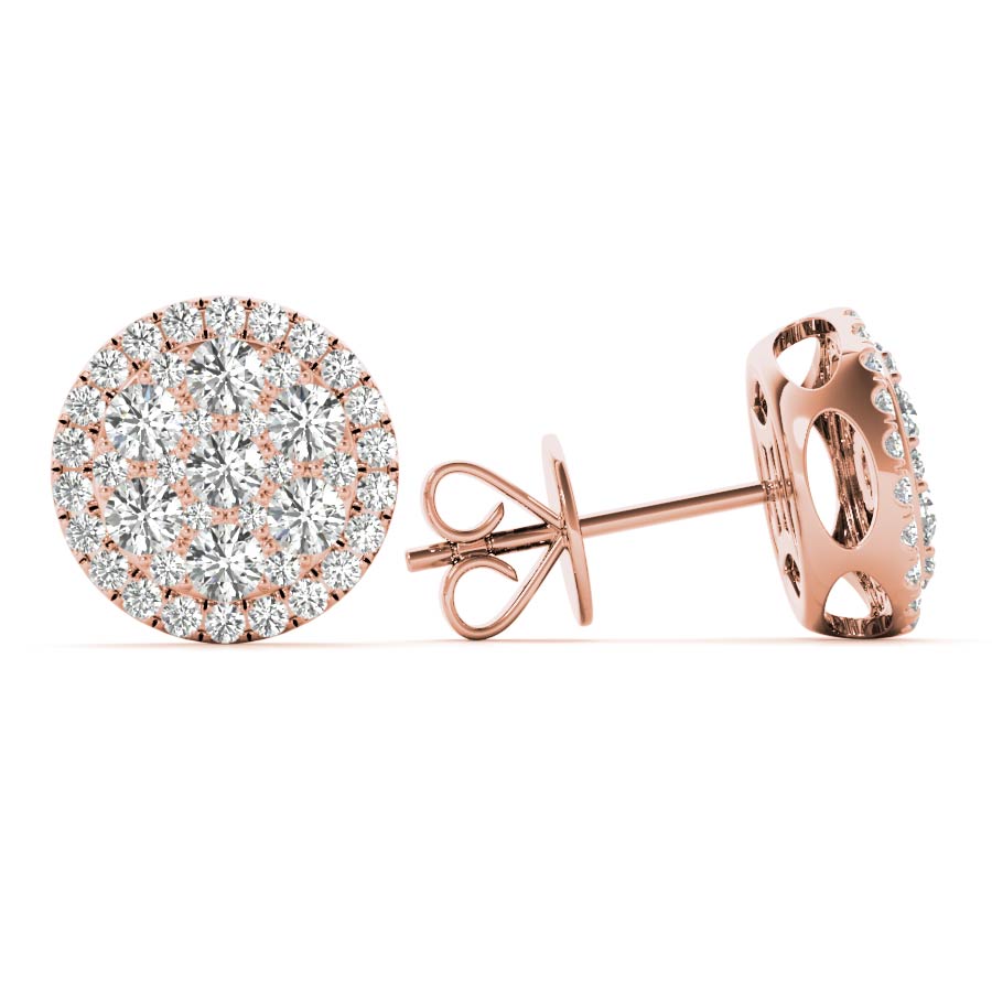 18k Rose Gold 5/8ct TDW White Diamond Round Cluster Stud Earrings