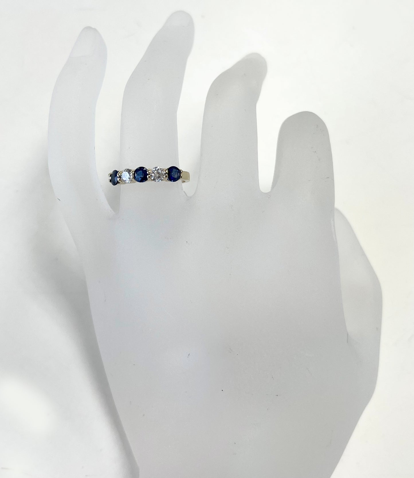 14k Yellow Gold 1.28ct TGW Blue Sapphire and White Diamond 5-Stone Ring