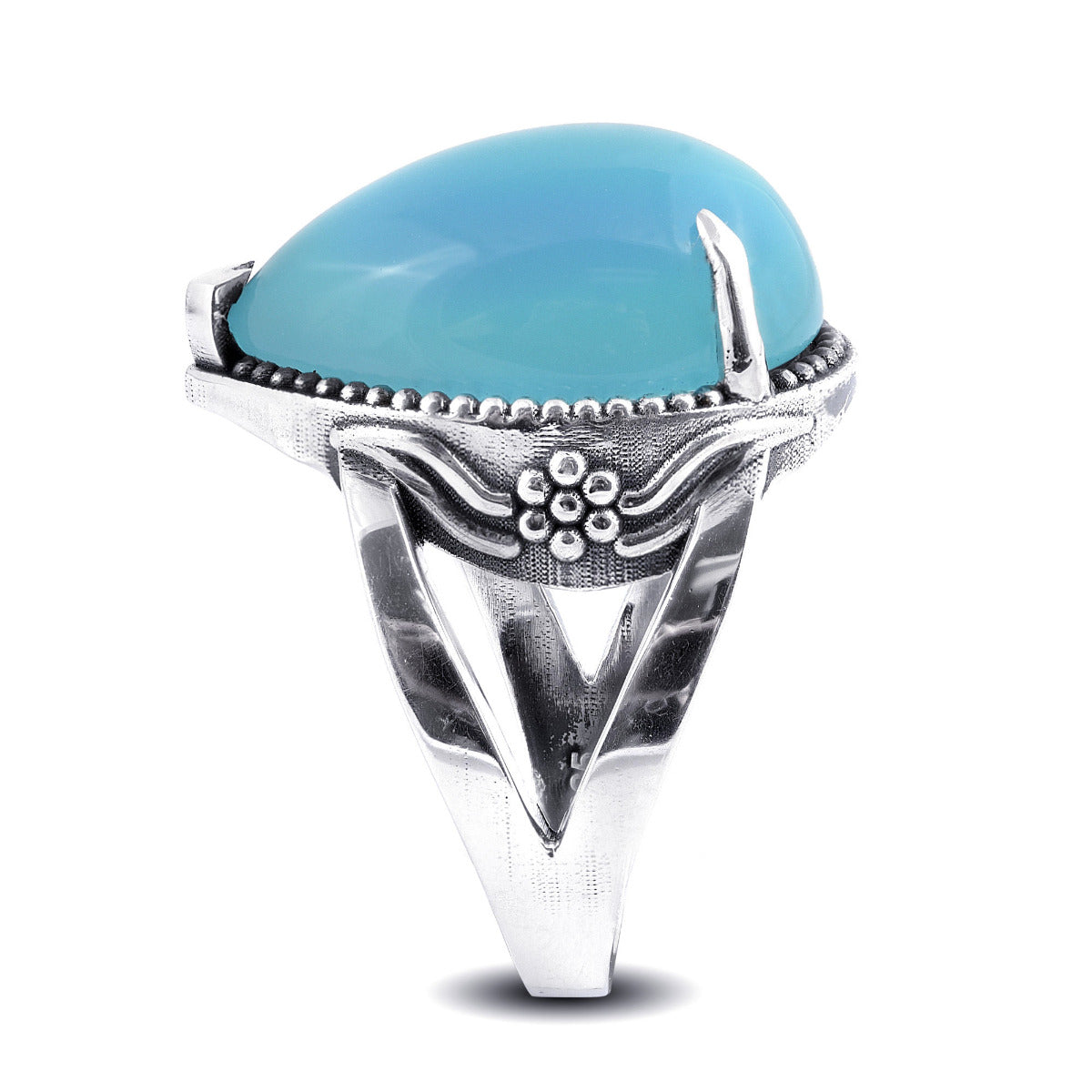 Sterling Silver Paraiba Color 11.76ct TGW Pear-shape Agate One of a Kind Ring