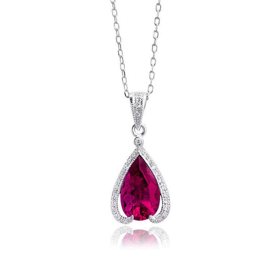 14K White Gold 2.34ct TGW Rubellite and White Diamond Pendant Necklace