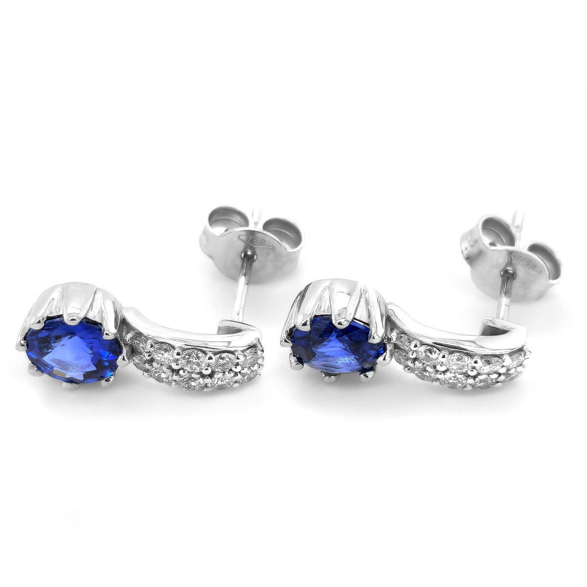 18K White Gold 2.12ct TGW Blue Sapphire and Diamond One-of-a-Kind Earrings