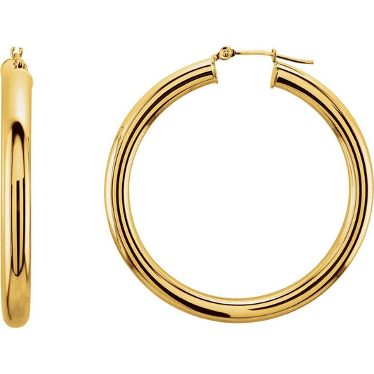 14K Yellow Gold 40 mm Tube Hoop Earrings