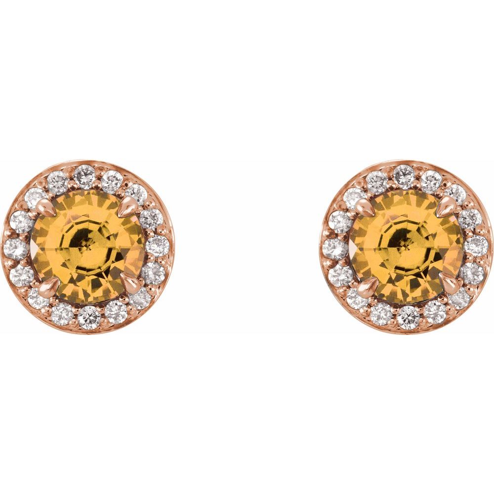 14k Rose Gold 5 mm Natural Citrine & 1/8 CTW Natural Diamond Earrings