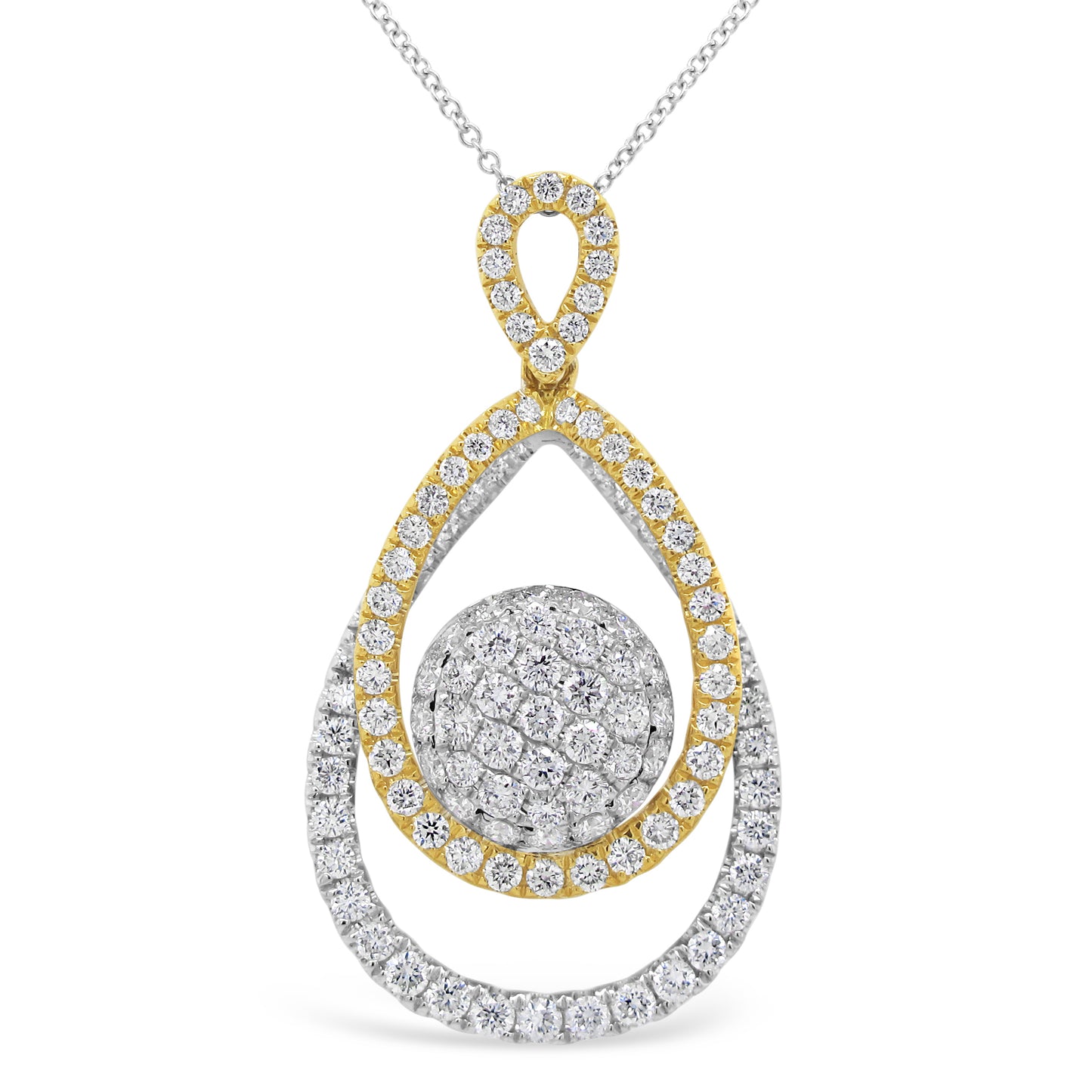 18k Two-tone Gold 1 3/4ct TDW White Diamond Double Pear and Round Pendant Necklace