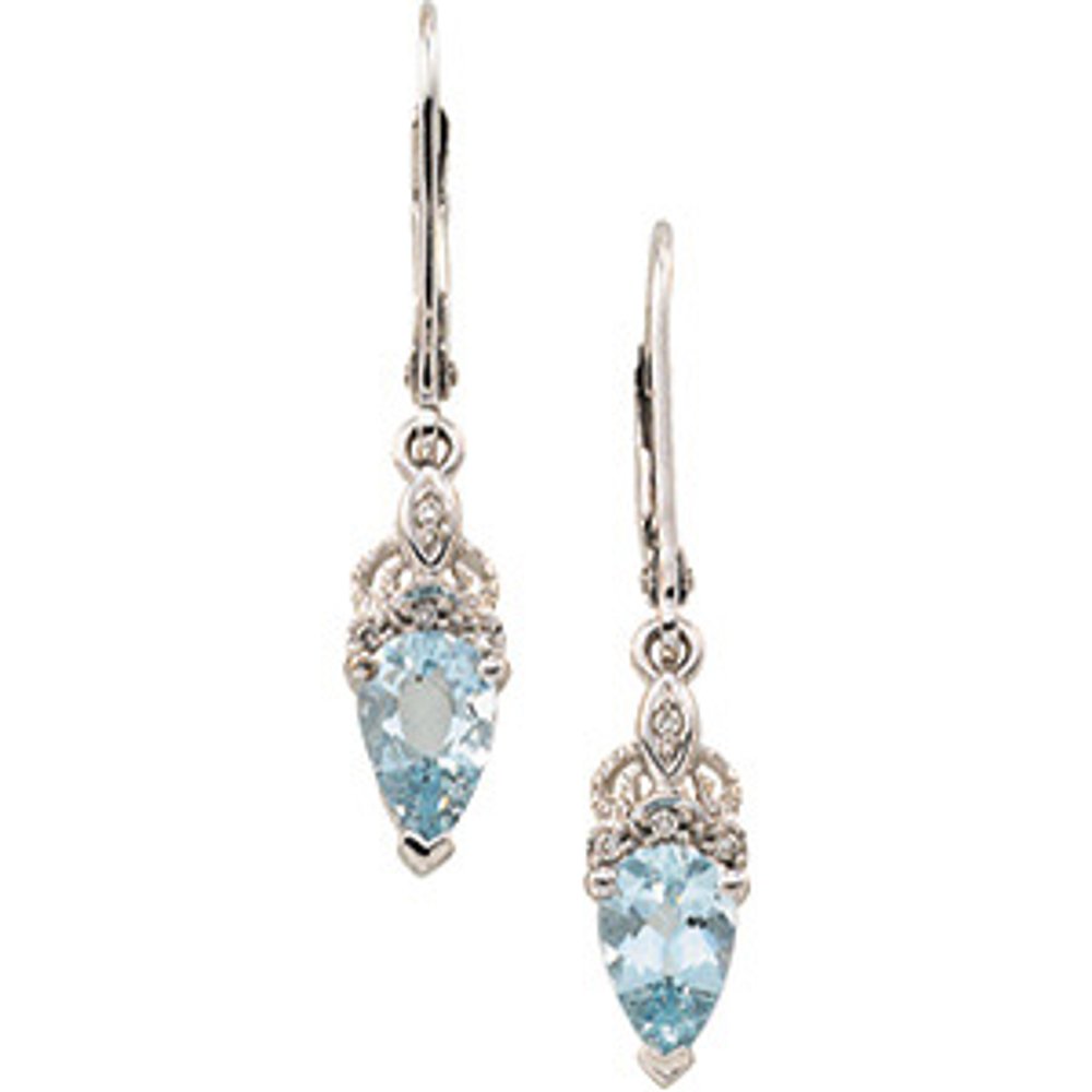 14k White Gold Natural Aquamarine & .04 CTW Natural Diamond Earrings