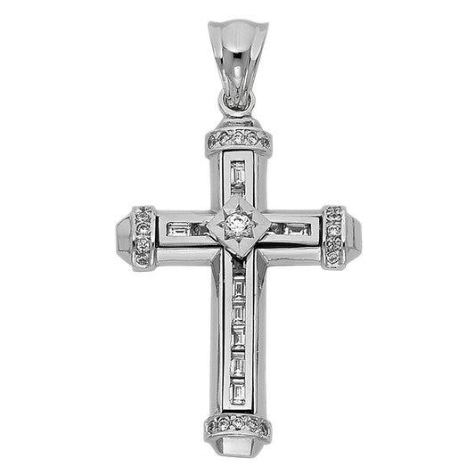 14k White Gold Cubic Zirconia Fancy Cross Pendant