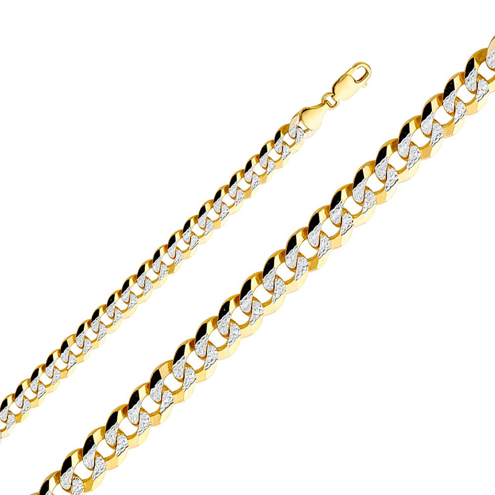 14k Two-tone Gold 9.8mm Wide Regular White Pave Cuban Men's Chain Bracelet (8.5")