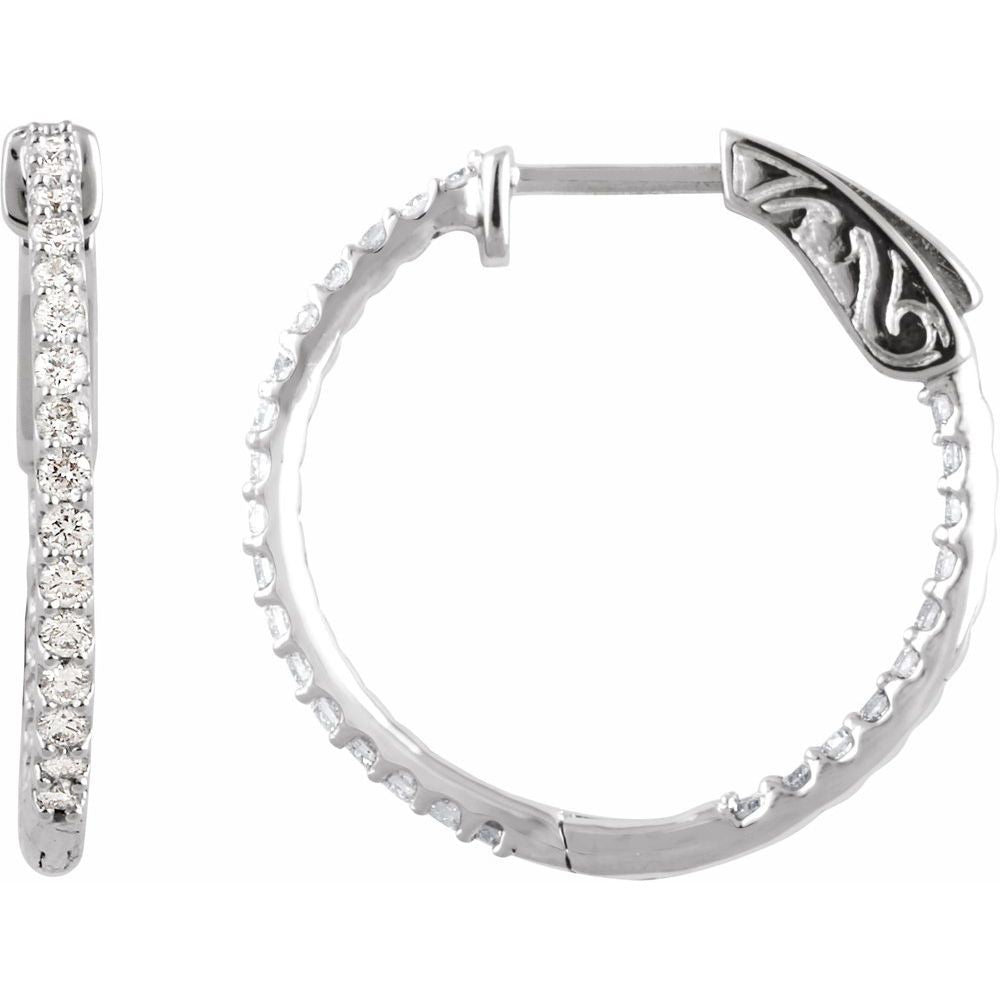 14k White Gold 23 mm 3/4 CTW Natural Diamond Inside-Outside Hinged Hoop Earrings