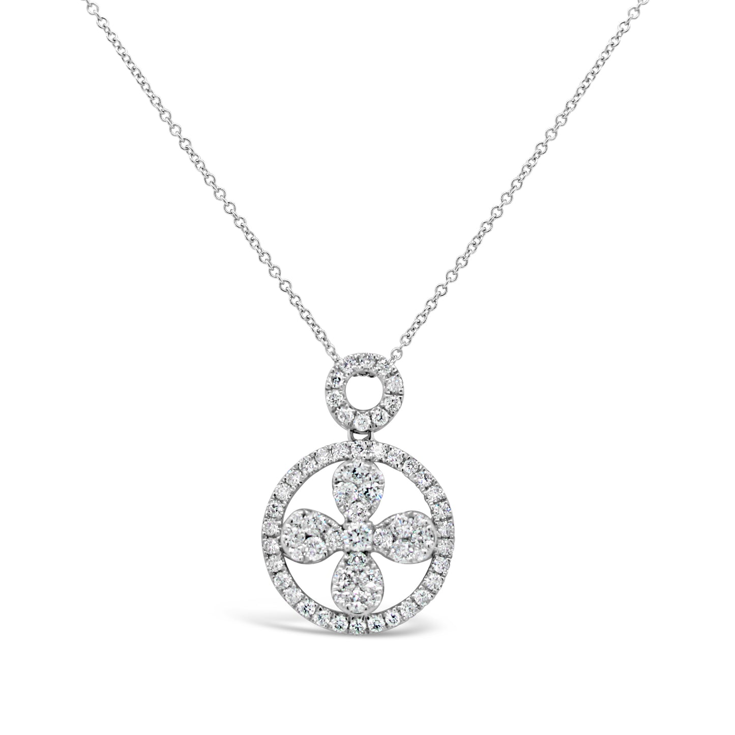 18k White Gold 5/8ct TDW White Diamond Round Floral Pendant Necklace