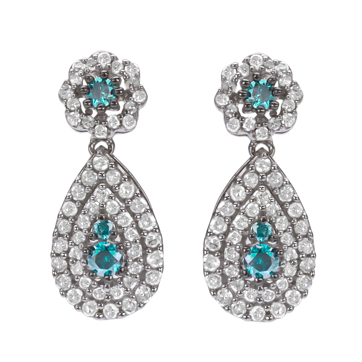 10K White Gold 0.9ct TDW Blue and White Diamond Drop Earrings