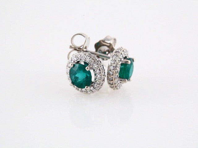 14k White Gold Natural Emerald & 1/3 CTW Natural Diamond Earrings