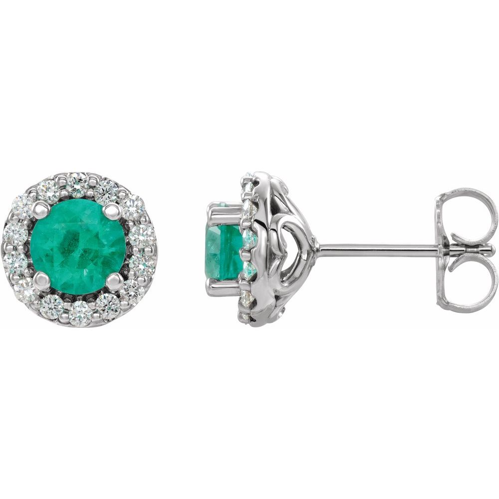 14k White Gold 4 mm Natural Emerald & 1/8 CTW Natural Diamond Earrings