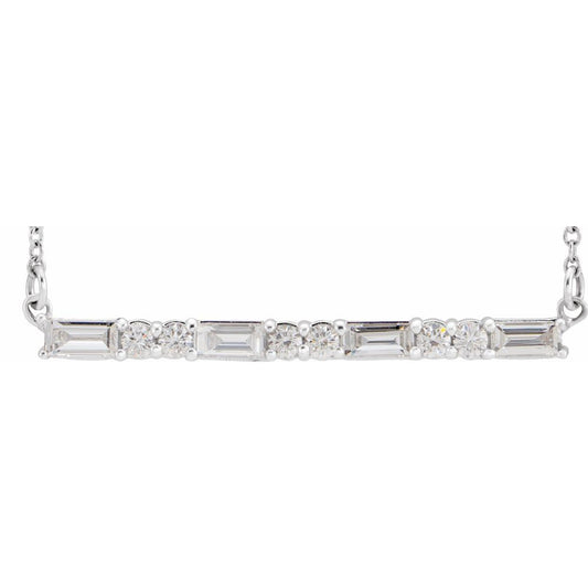 14k White Gold 1/2 CTW Natural Diamond Bar 16-18" Necklace