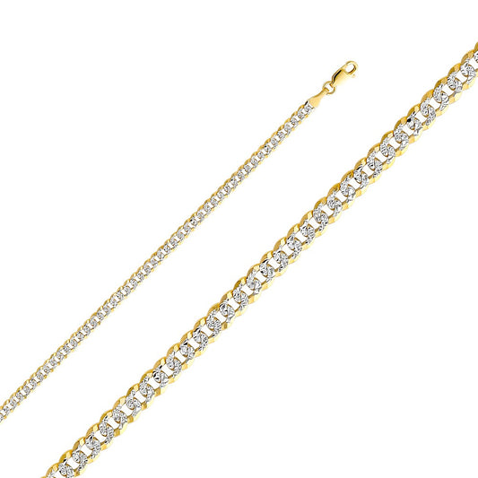 14k Two-tone Gold 4-mm Regular White Pave Cuban Chain 7.5 inch Bracelet