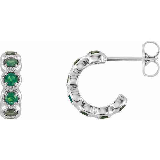 14k White Gold Emerald Hoop Earrings