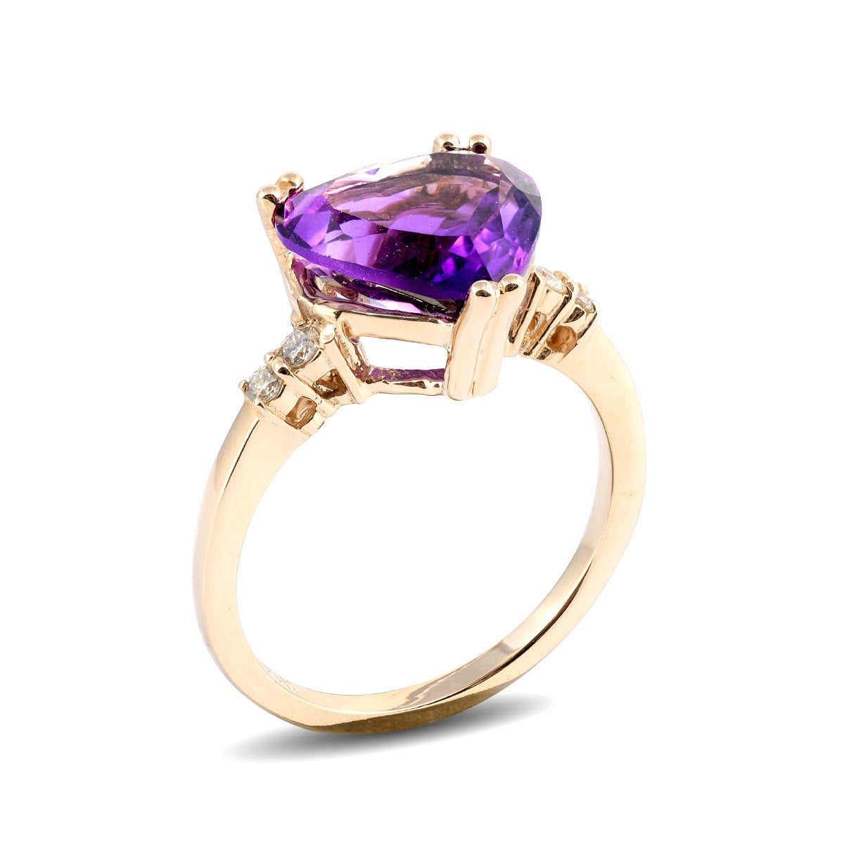 14K Yellow Gold 2.54ct TGW Amethyst and Diamonds Heart-Cut One of a Kind Ring