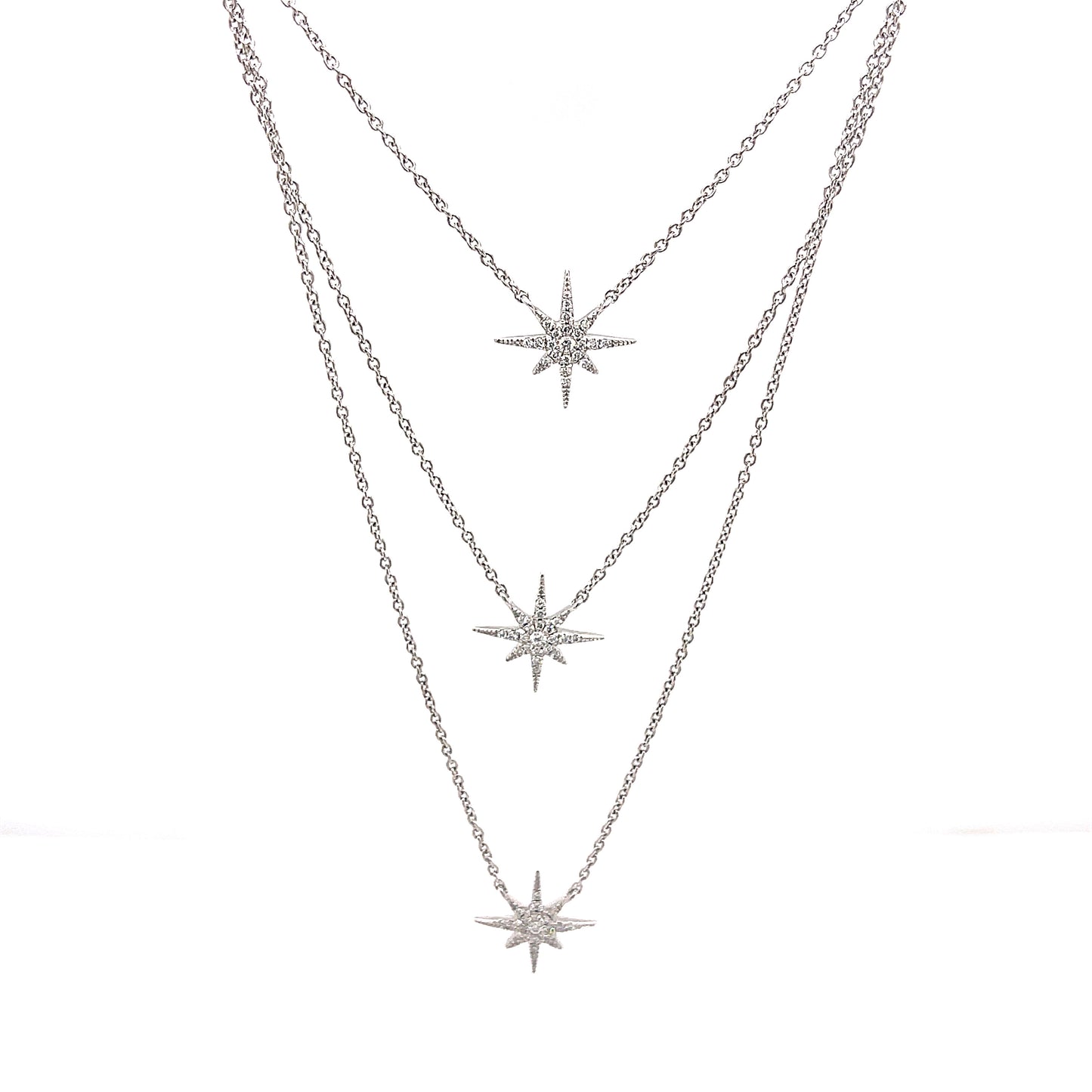 18K White Gold 0.21ct TDW White Diamond Layered Star Pendant Necklace