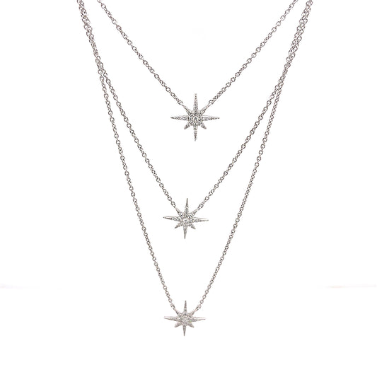 18K White Gold 0.21ct TDW White Diamond Layered Star Pendant Necklace